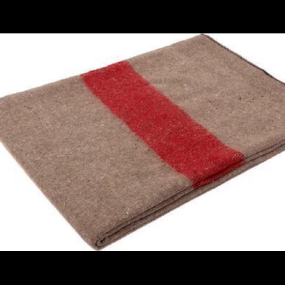 ISO Ruehl brown wool blanket w/ turq centered logo