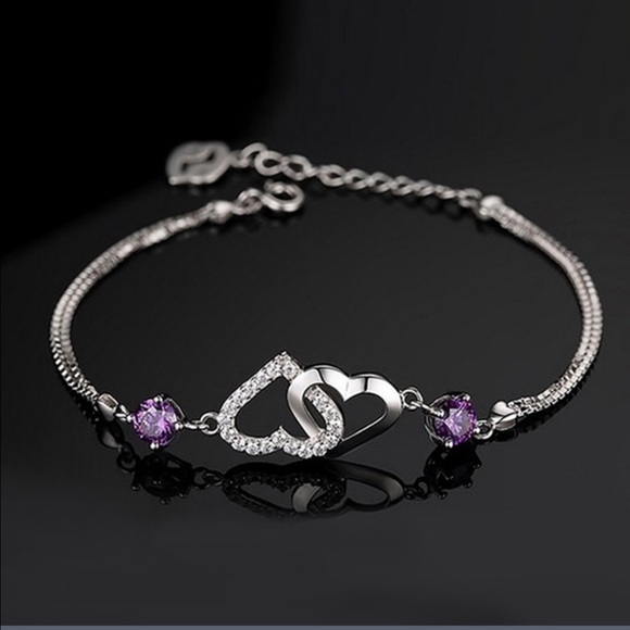 925 Sterling Silver Double Heart Chain Bracelet