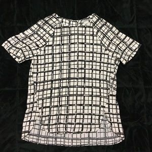 Black / White Square Print Blouse