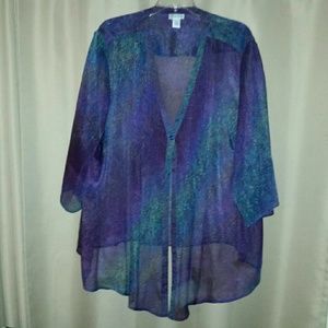 Sheer Sparkly Purple, Green & Blue Speckled Top
