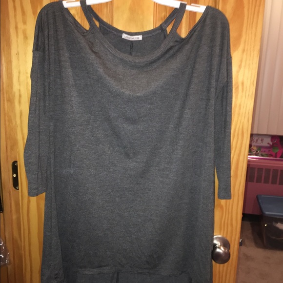CHARCOAL GREY COLD SHOULDER TUNIC - Picture 3 of 4