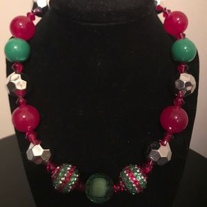 Red, Green and Silver Holiday Bubblegum Necklace