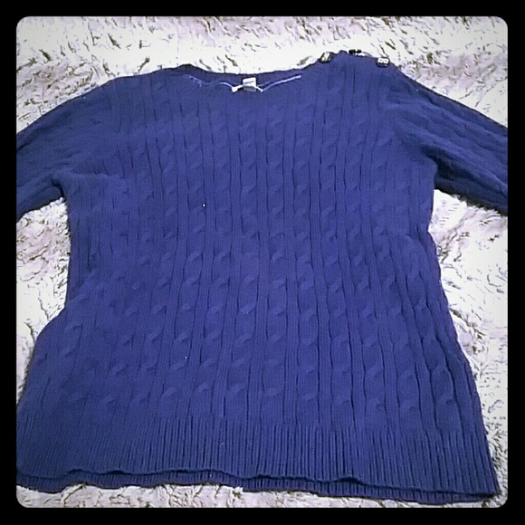 Royal blue cable knit sweater with shoulder detail - Picture 1 of 4