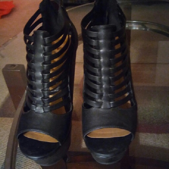 Black leather wedges - Picture 1 of 2