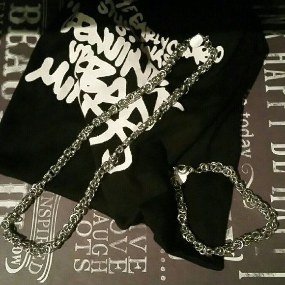 Stainless steel necklace bracelet set