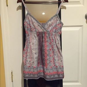Hippy Floral Pattern Tank with Lace Trim