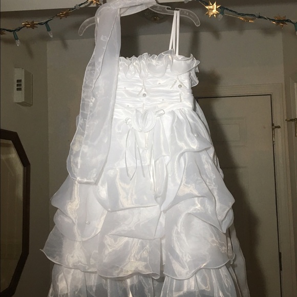 Kids Ornate white formal dress and scarf