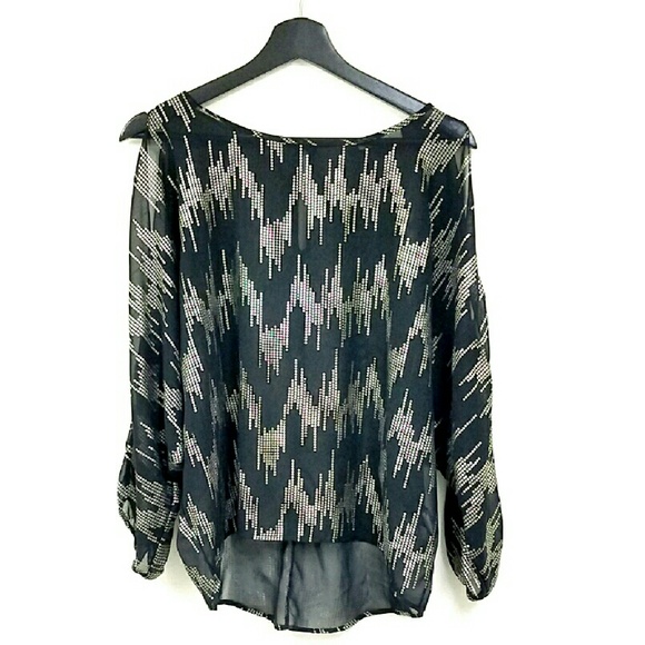 High Low Sheer Cut Out Sleeves Blouse