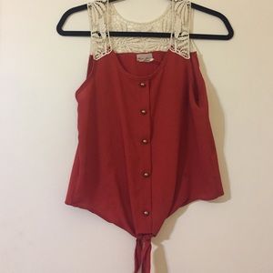 Dark orange tied Blouse top with Crochet back