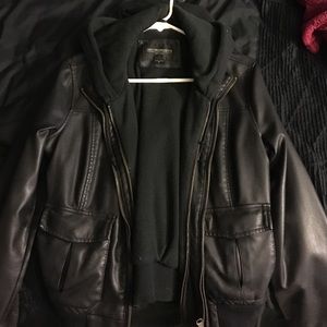 Obey leather jacket with hood