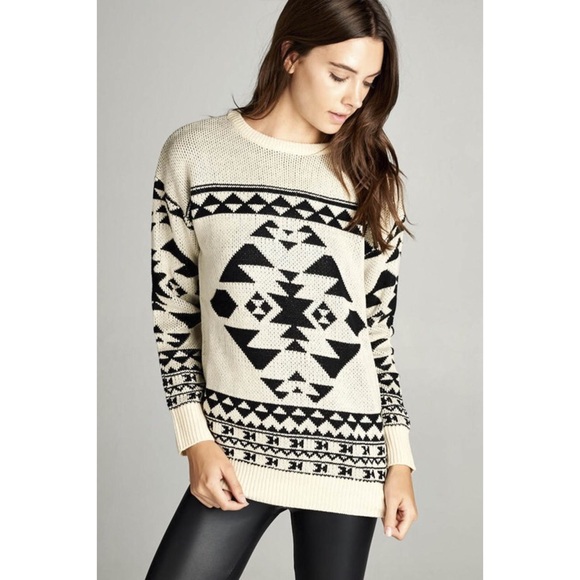 Cream and black Tribal Jacquard Sweater.