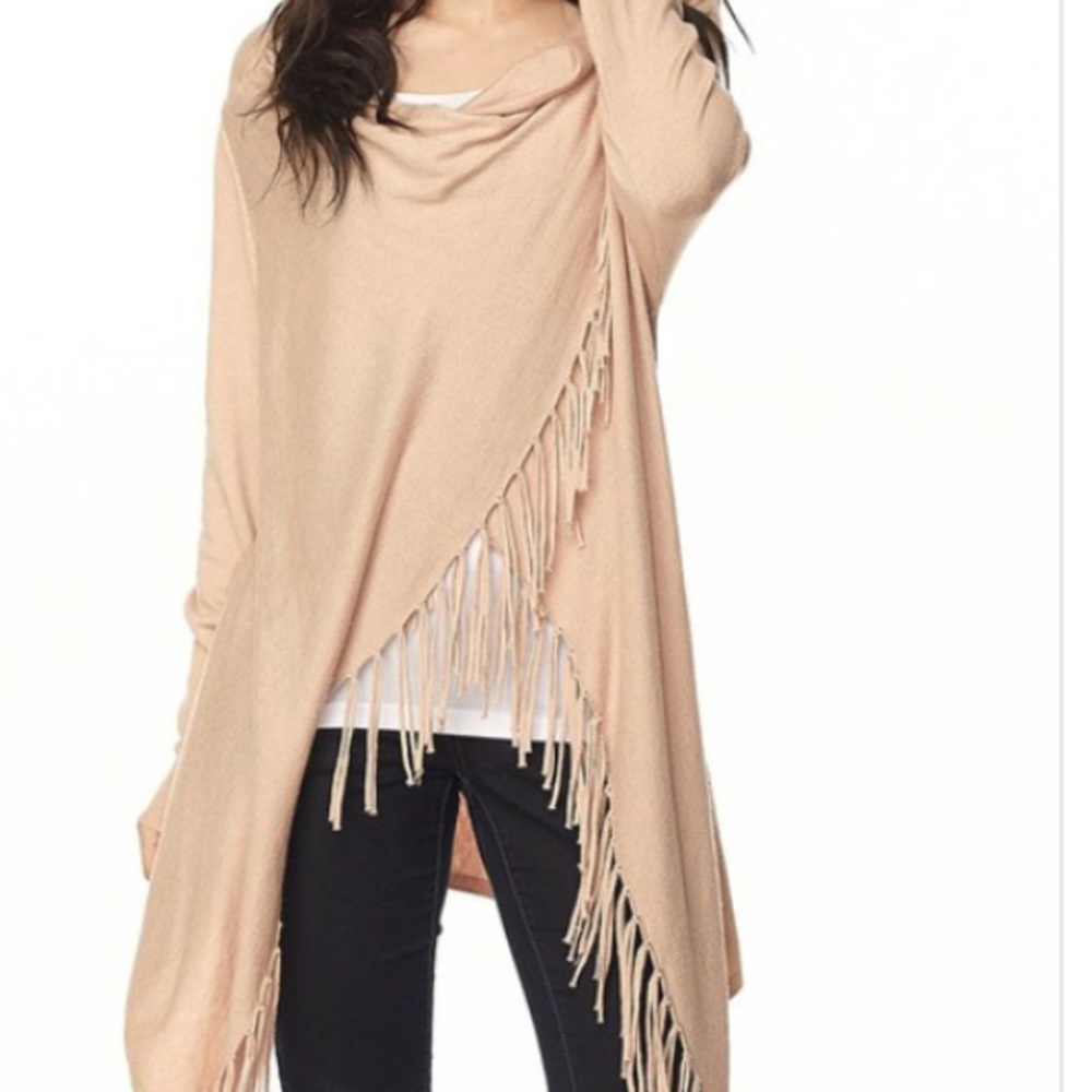 S-L Boho Fringe Draped Cardigan- Black - Picture 3 of 4