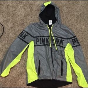 green and grey PINK windbreaker w/ cloth on inside
