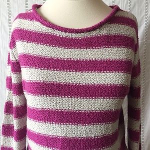 Free People Beach Purple Gray Striped Pullover Long Sleeve Knit Sweater Size SP