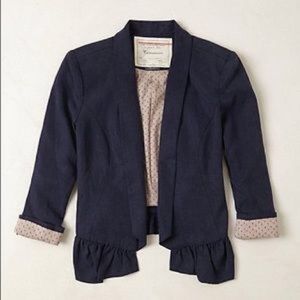 Anthropologie Navy Ruffle Cropped Blazer XS NWT