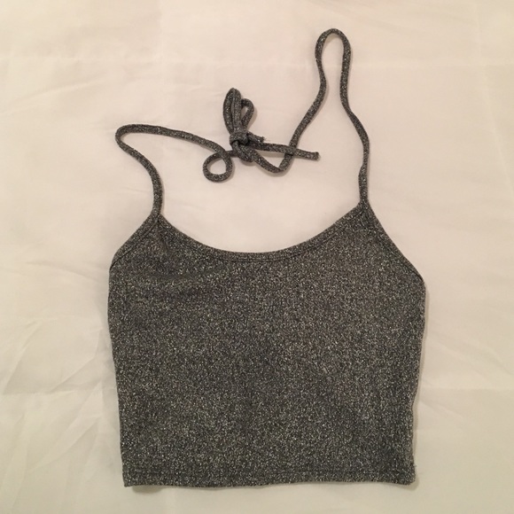Charlotte Russe Tops - Sparkly Silver Halter Crop Top