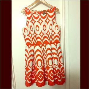 Taylor white and Orange mod A-line dress