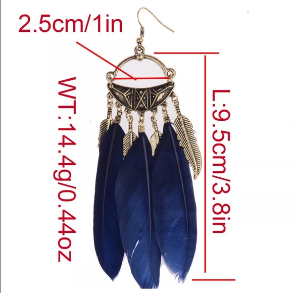 ✨New Blue boho feather statement earrings✨ - Picture 2 of 4