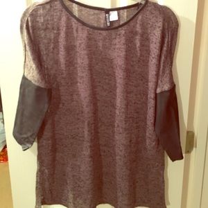 H&M Black/Brown Blouse with Leather 3/4 Sleeves