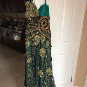 Gorgeous Peacock themed beaded  lace gown