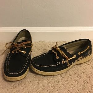 Black and Cheetah Sperry Topsiders