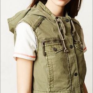 Anthropologie Army Green hooded vest size M