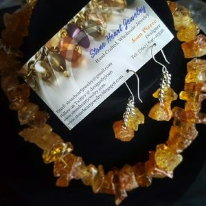 Faux Amber Necklace & Earings