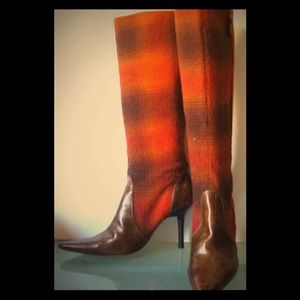 Vintage Miss Sixty Brown & Orange Plaid Boots