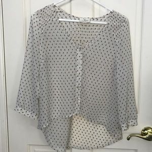 Cream/Navy blue patterned Buttoned Blouse