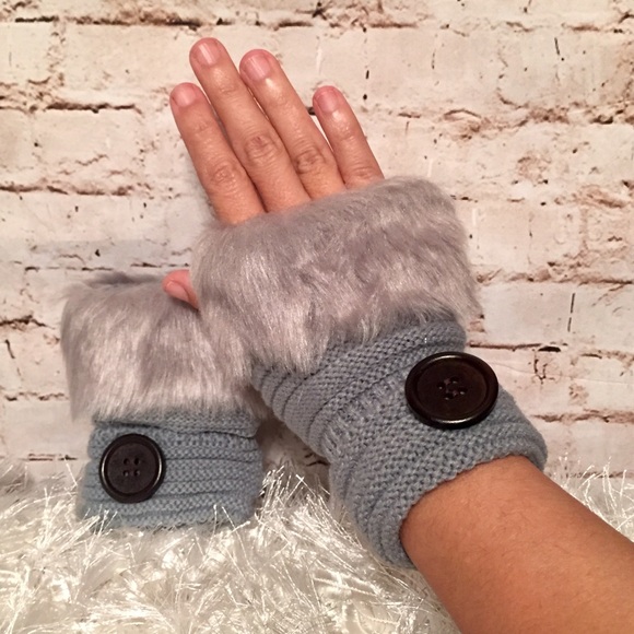 Women's Faux Rabbit Fur Hands Fingerless Gloves