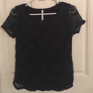 Leo & Nicole navy blue lace top S small