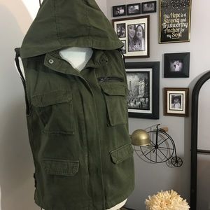 BDG Olive Green Military Style Hooded Vest