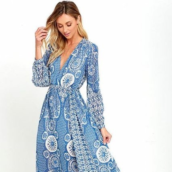 Cloud Catcher Cream and Blue Print Maxi Dress