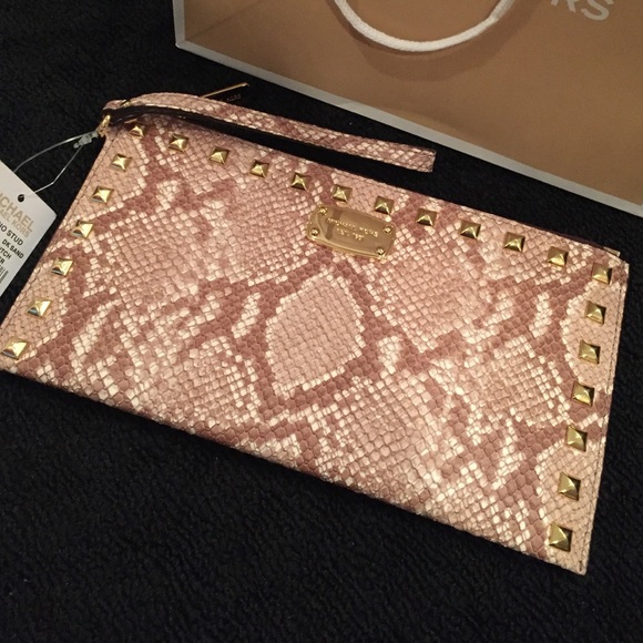 MK embossed leather studded wristlet - Picture 1 of 4