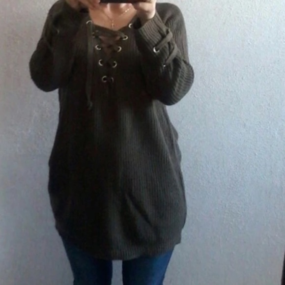 Last1🎉OneSize Lace Up Oversized Tie Strap Sweater - Picture 4 of 5