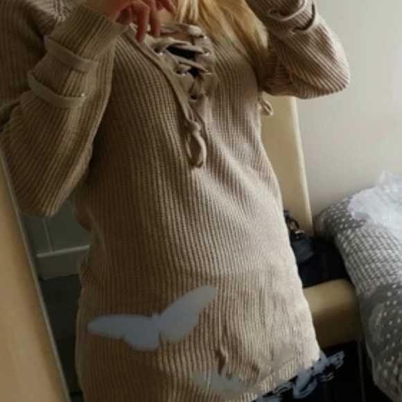 Last1🎉OneSize Lace Up Oversized Tie Strap Sweater - Picture 5 of 5