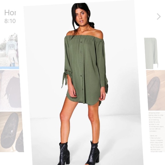 Boohoo Dresses & Skirts - Green off the shoulder dress. From boohoo NWT