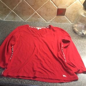 Red Burberry London v-neck mid sleeve shirt
