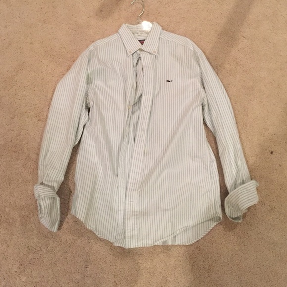 Green and white striped Vineyard Vines oxford.