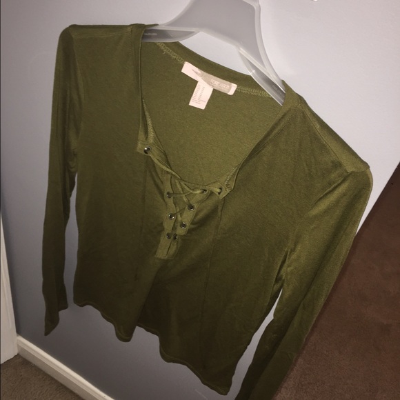 OLIVE GREEN LACE UP TOP