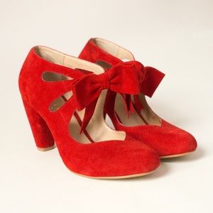 Office London Red Suede Bow Heels