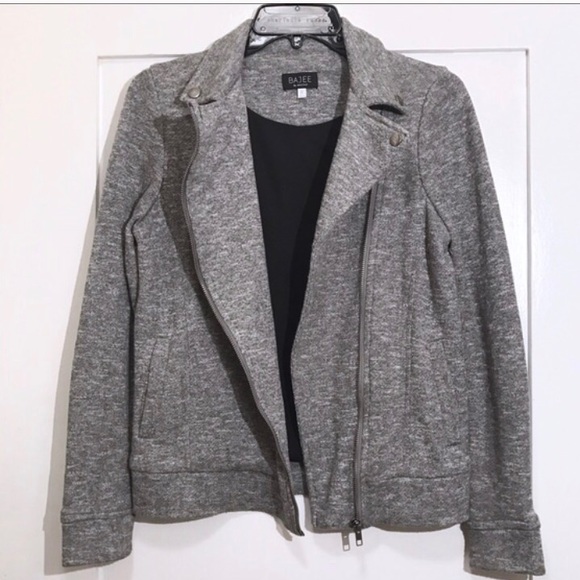 BAJEE Grey Zip-Up Asymmetrical Moto Jacket (M)