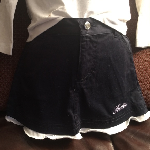 Frutta baby blue/ white cotton pockets skirt 2T