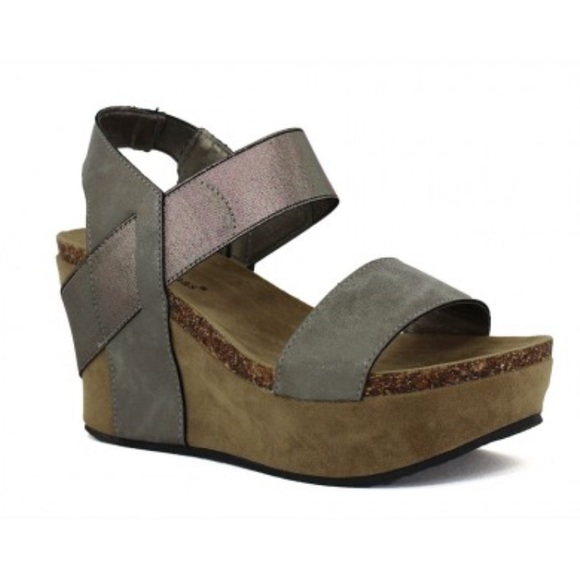 Metallic Pewter Cork Wedges