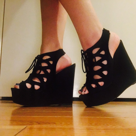 Edgy Black High Heel Wedges