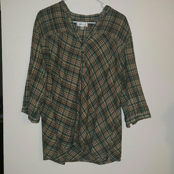 Plaid 3/4 Sleeve Blouse