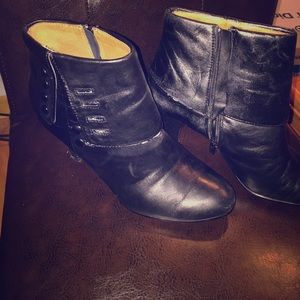Black leather heel boots
