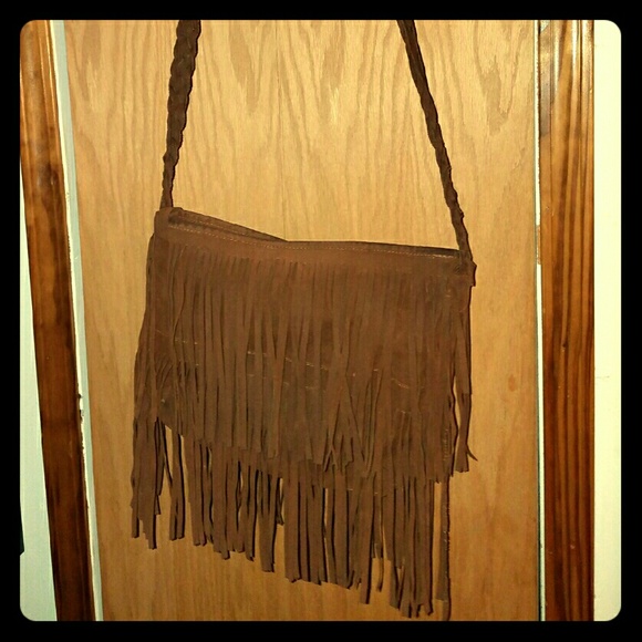 Brown Suede Fringe Crossbody Purse