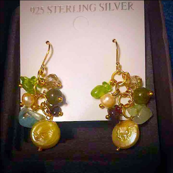 New Gold Solid 925 Sterling Silver Dangle Earrings