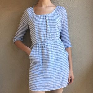 White dress with blue stripes